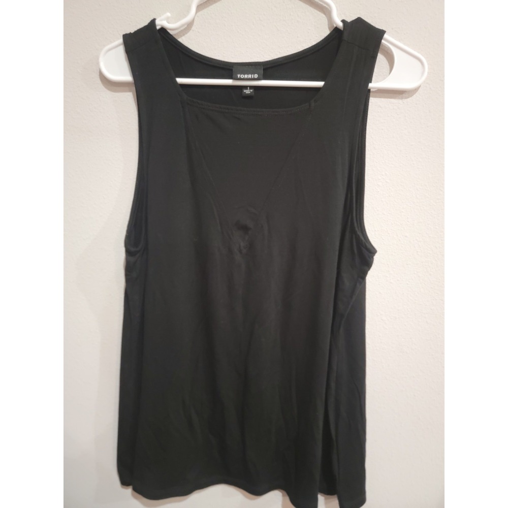 Torrid Womens Tank Top Stretch Size 1 1X Sleeveless Mesh Semi-sheer Neck Black